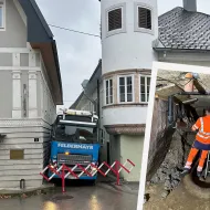 Spektakulärer Einsatz in Vorchdorfer Ortszentrum: 15 Kubikmeter Gesteinsmaterial unter dem Gemeindeamt „abgesaugt“. 