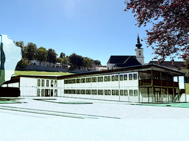 Retusche Ausweichquartier Pfarrgarten für die Vorchdorfer Schulen